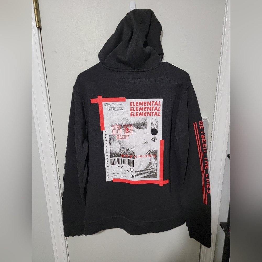 Brooklyn Cloth Black Graphic Hoodie, Elemental Hoodie, Black, Men's Size L